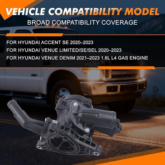 Coolant Thermostat 25600-2M052 256002M052 Compatible with Venue Accent Venue Elantra Creta 2018-2023 After-Market Parts