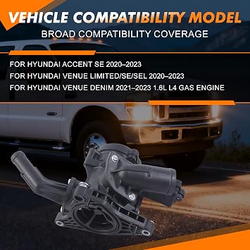 Coolant Thermostat 25600-2M052 256002M052 Compatible with Venue Accent Venue Elantra Creta 2018-2023 After-Market Parts