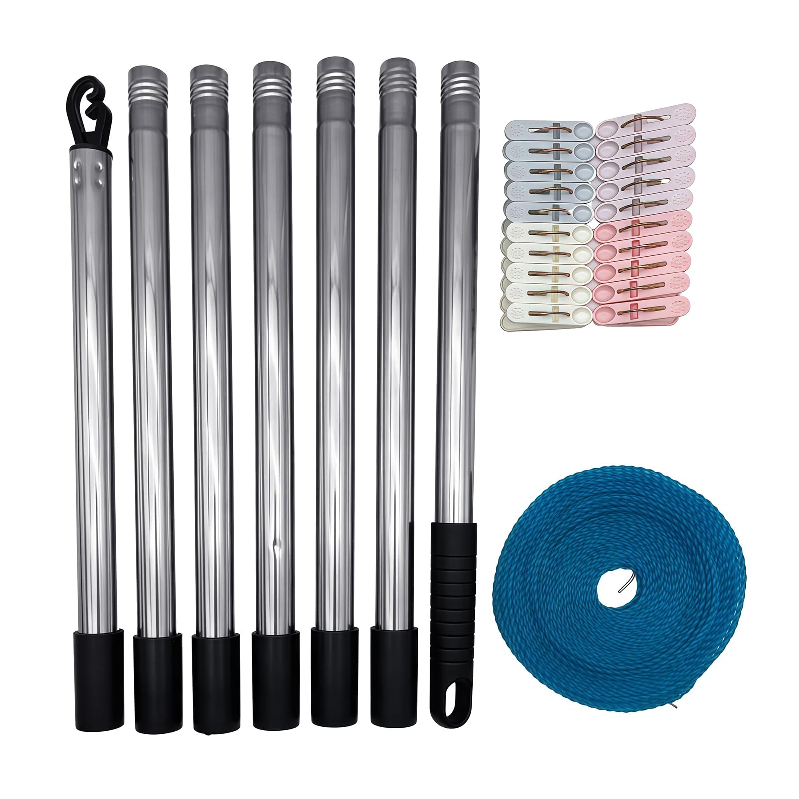 YWLUUOO Laundry Line Stainless Steel Clothesline Stand for Windproof Outdoor Drying with 10m Rope 20 Clips Stand