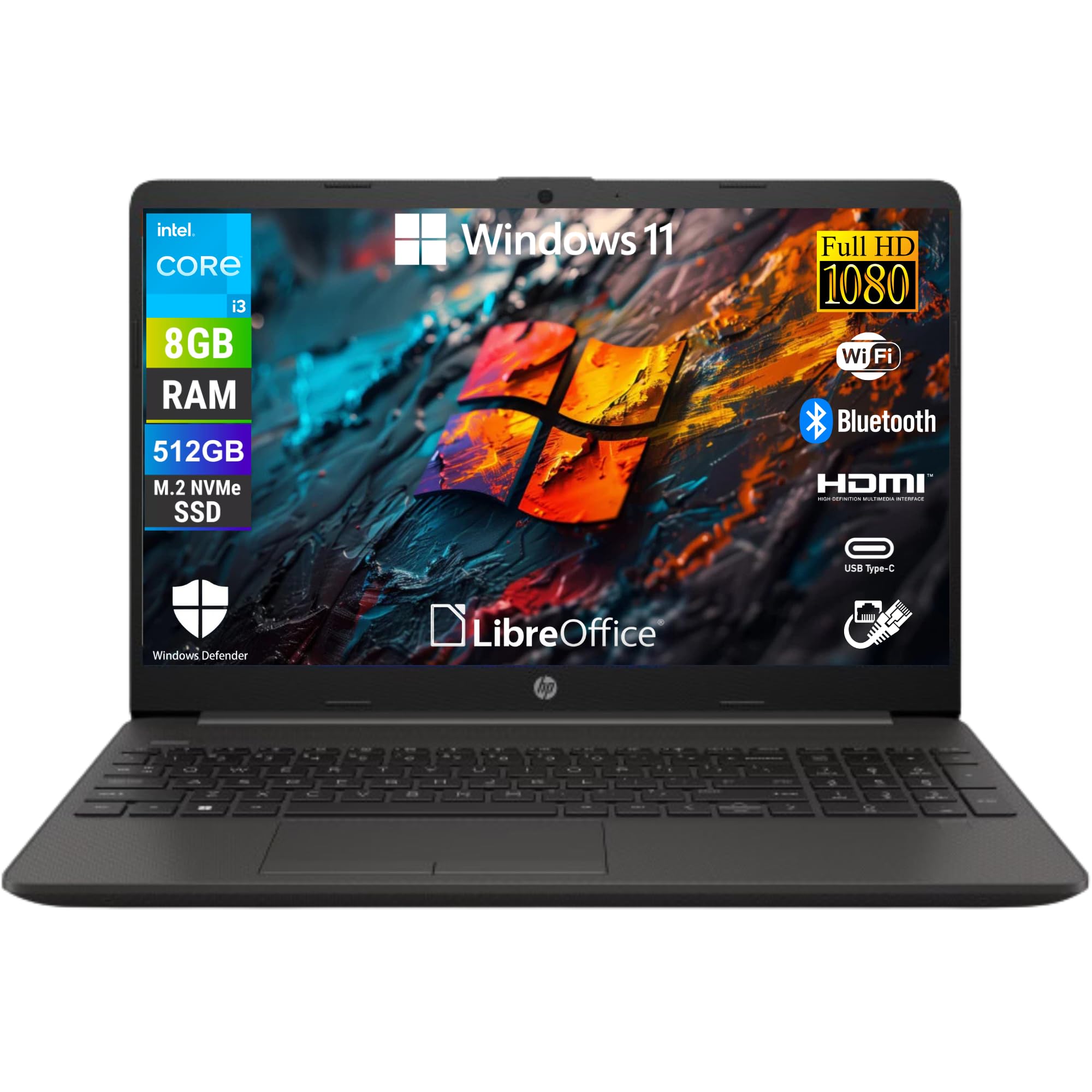 HP 250R G9, Intel Core i3-1315U 6 Core 4.5 Ghz, Computer portatile Notebook Display 15.6" Full HD, Ram 8 GB DDR4-SDRAM 512 GB SSD, Wi-Fi 5, Windows 11 Pro