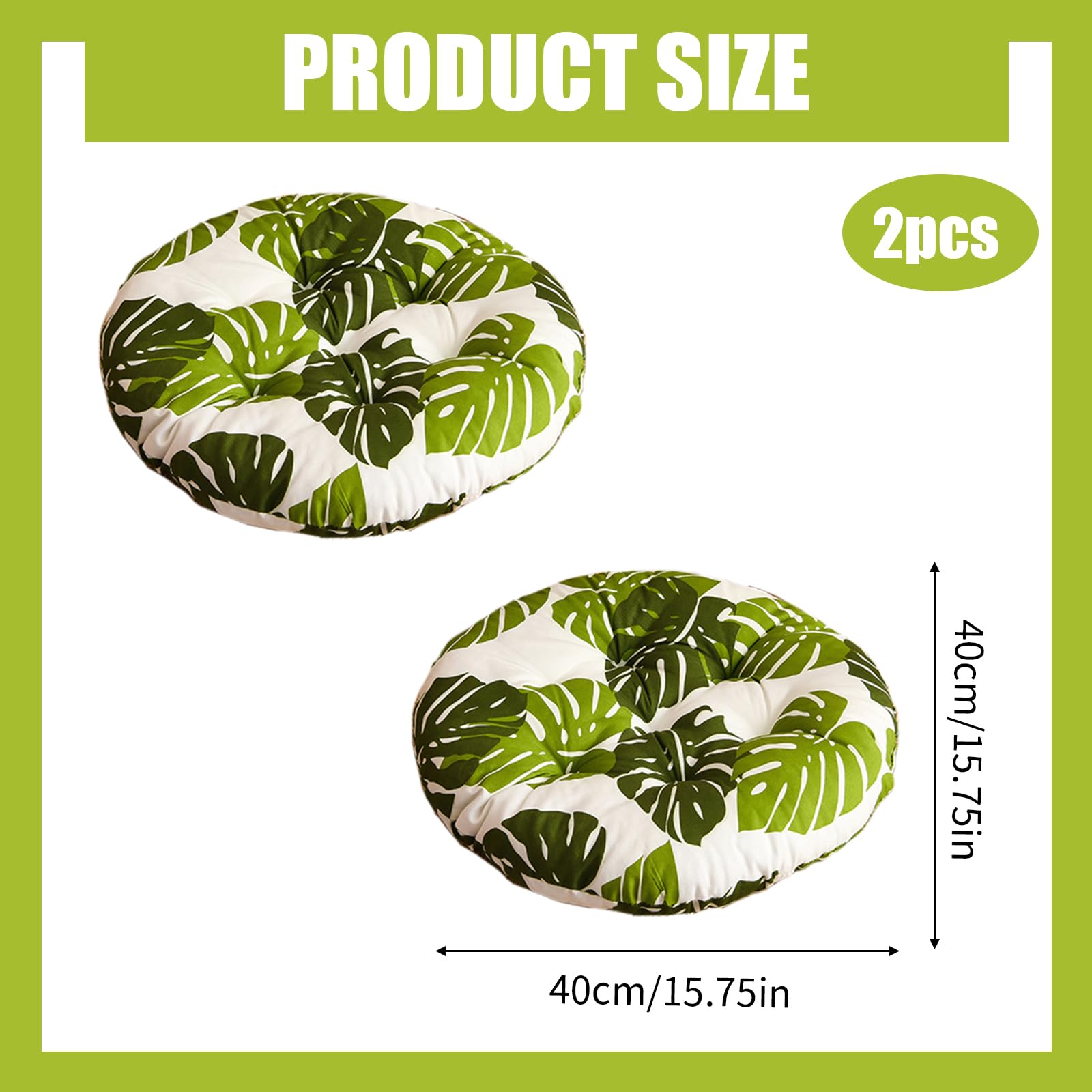 2 Pieces Round Chair Seat Pads Floor Pillow Tatami Seating Pillow Thick Padded Cushion Chair Seat Pads for Home Kitchen Dinning Patio Chairs Balcony Office Outdoor Meditation (Green) - Image 2