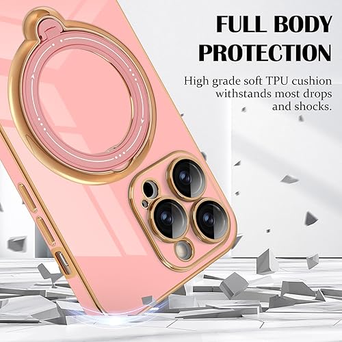 Miniatura 3 de Newseego Funda para iPhone 14 Pro Max, funda de lujo con borde chapado con soporte magnético giratorio de 360 invisible para mujeres, niñas y