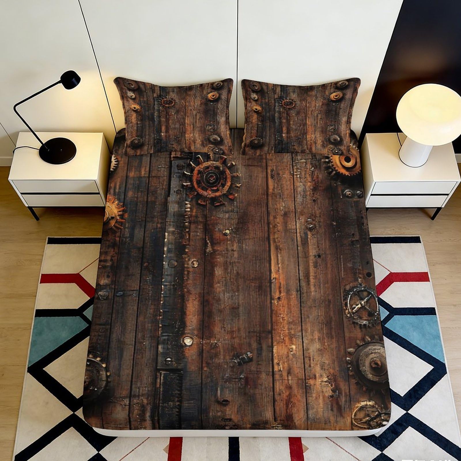 Jqzkxnhpbr Style-3 3D Printed Rustic Wood Fitted Sheet Microfiber Soft Breathable Vintage Plank Bed Cover For Bedroom Dorm Mattress Decor 118 90X200x25cm
