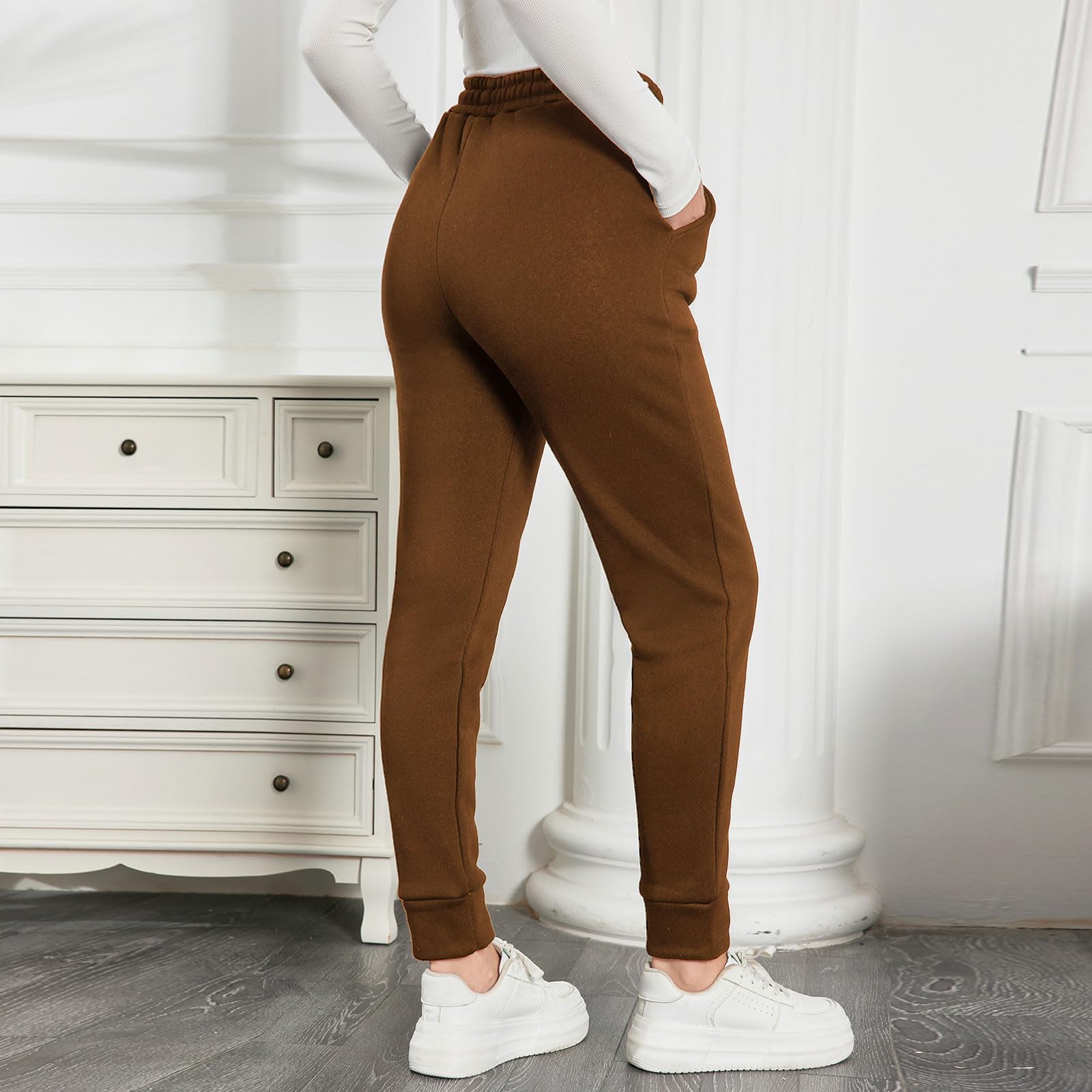EDOTON Pantaloni da Jogging Donna Caldi Sportivi Pantaloni Termici Ispessiti in Pile Invernale Foderati con Tasche Pantaloni da Allenamento con Coulisse S-XL