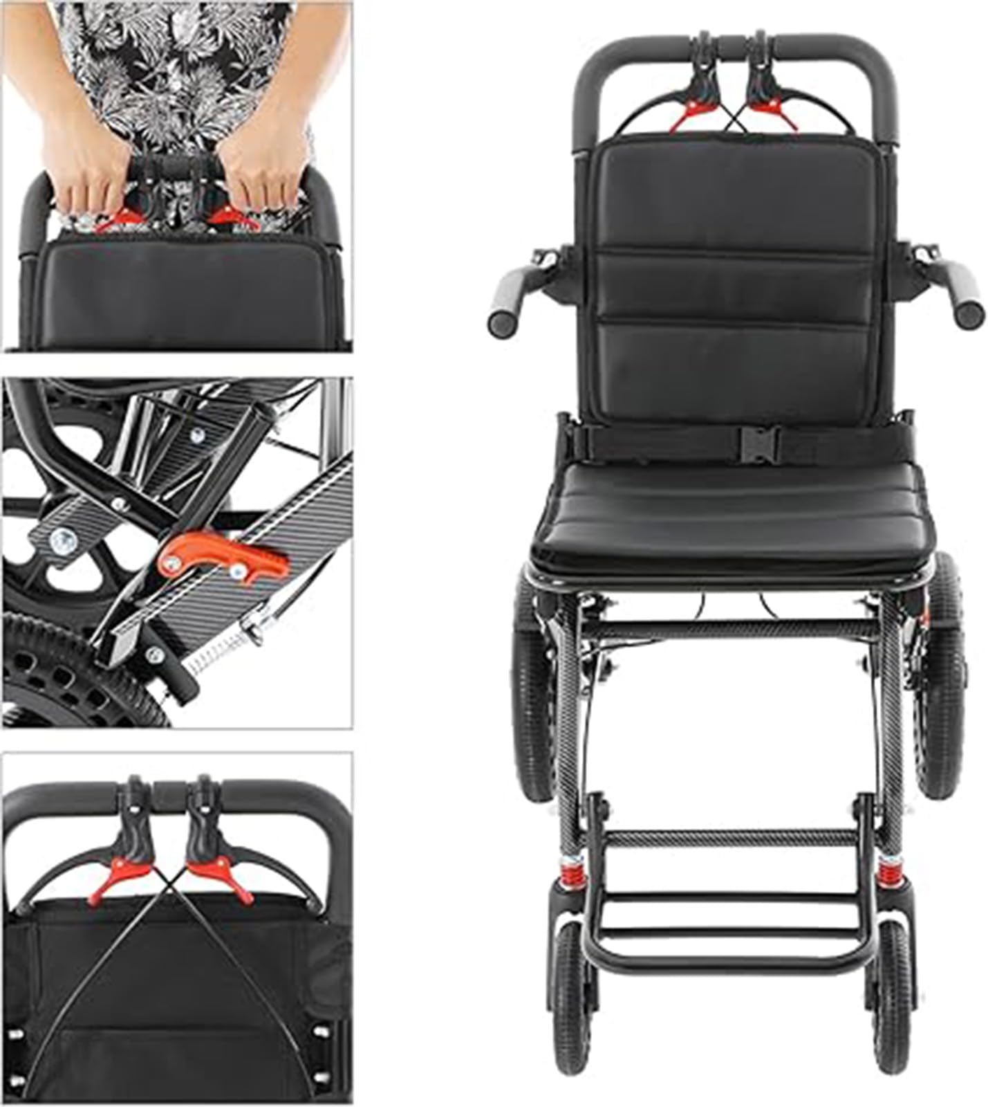 Silla De Ruedas Plegable De Viaje Silla De Ruedas De Tránsito Silla De Ruedas Plegable De Transporte Ligera, De Aluminio para Adultos Mayores hasta 100 Kg A