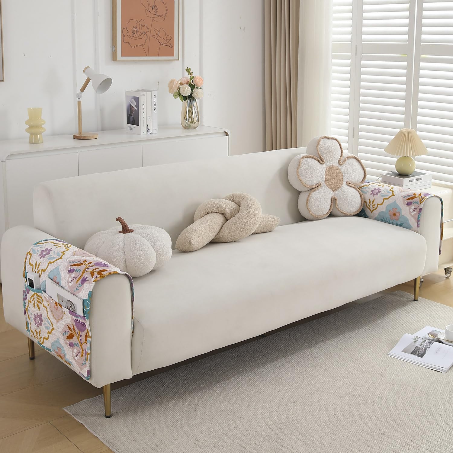 HOKIPO 'VivaCasa Series' Polyester Printed Quilted Sofa Arm Cover, Pack of 2, Quatrefoil Multicolor (NEW-800-L-D5*2)