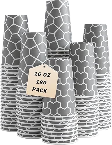 Vasos de papel de 16 onzas, 180 unidades, tazas de café desechables, vasos para bebidas calientesfrías para agua, café, té, jugo