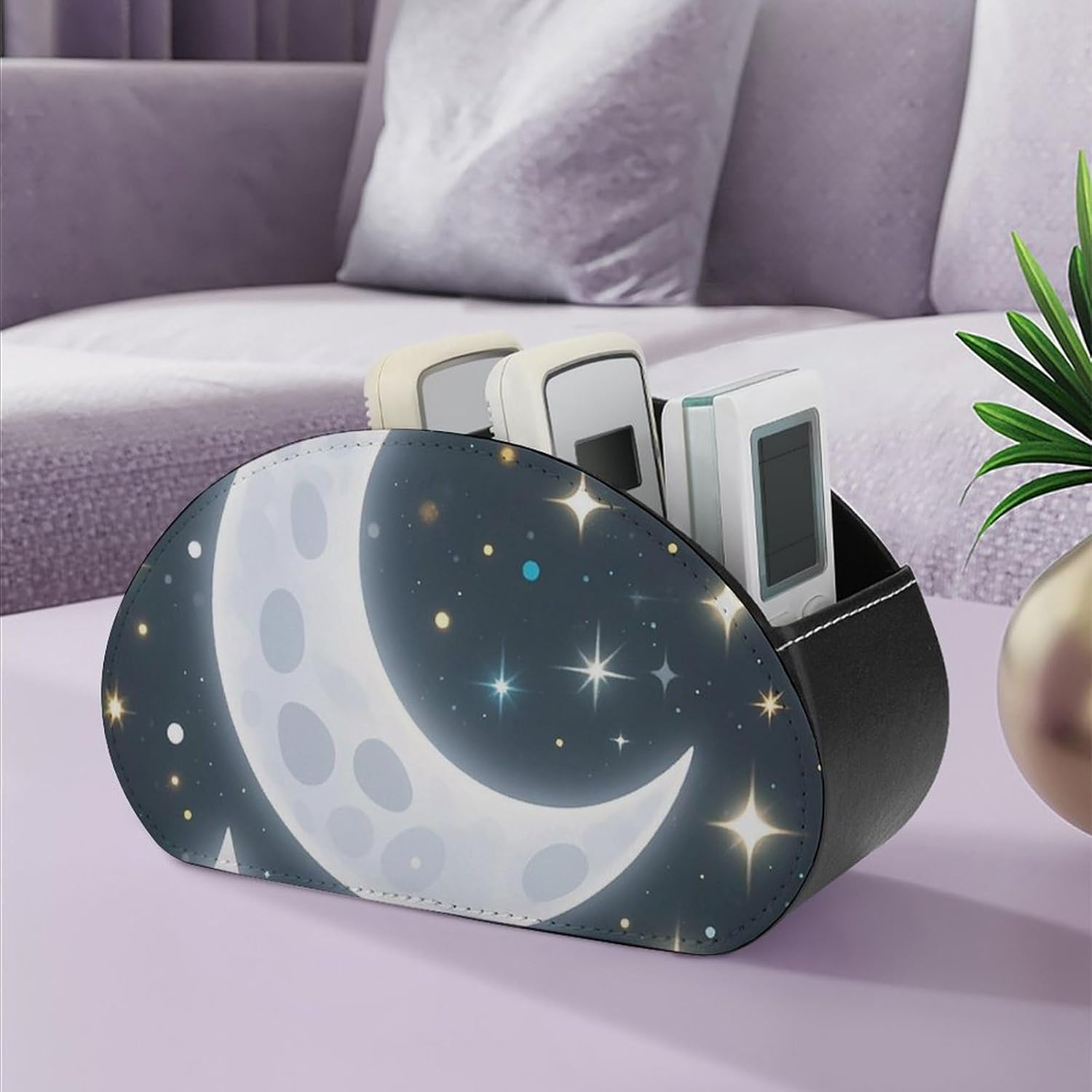 Stars And Moon PU Remote Storage Caddy with 5 Compartments image 5