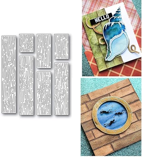 Miniatura 1 de 7 piezas de troqueles de metal con fondo de grano de madera, plantillas de corte de tarjetas de pared para manualidades, álbumes de recortes,