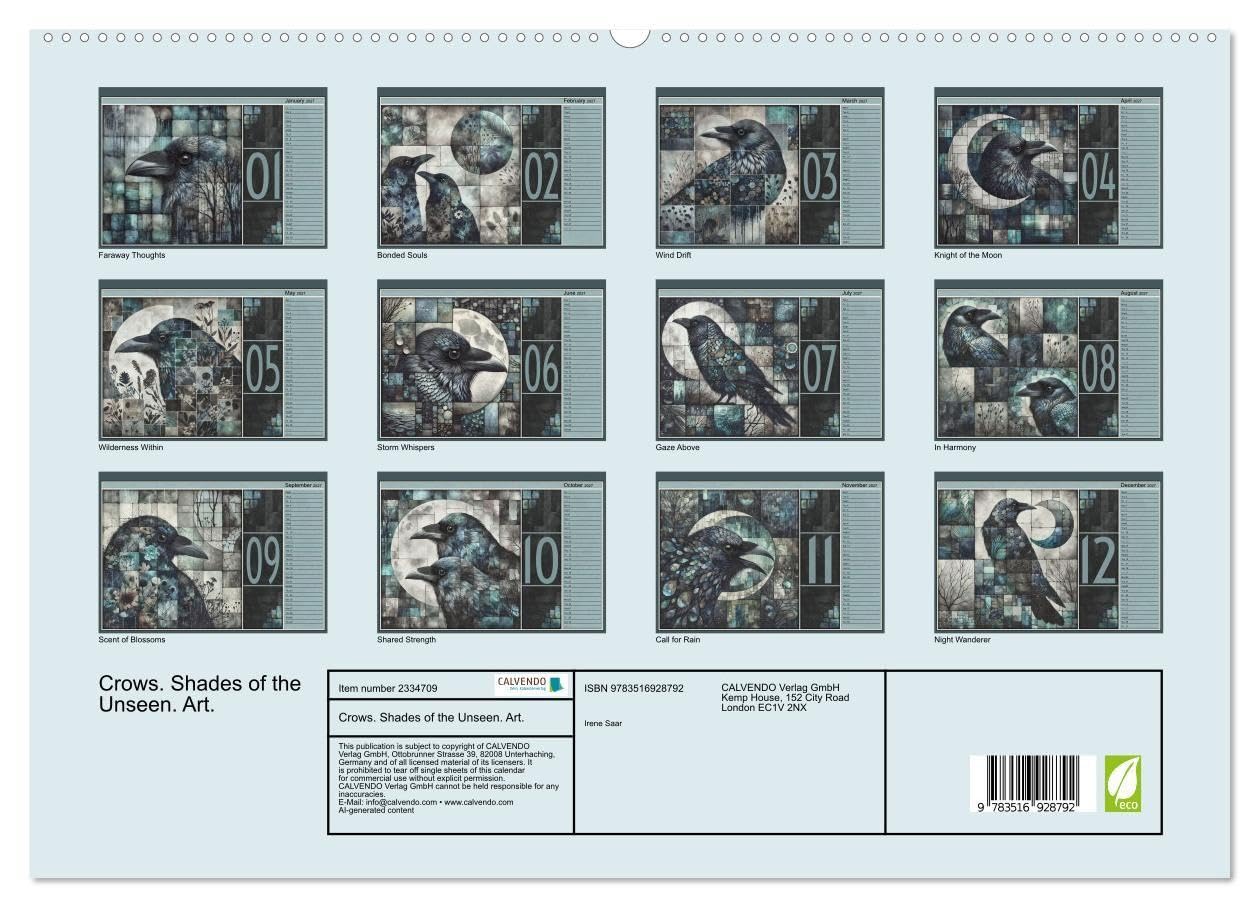 Crows. Shades of the Unseen. Art. (High Quality Premium Wall Calendar 2027 DIN A2 landscape),CALVENDO 12 Month Wall Calendar: Crows in art, portrayals of soul and expression.