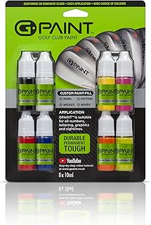 Golf Club Paint Touch Up, Fill In, Customize or Renovate Your Clubs - 8 Pack of 10ml Bottles. Black, White, Red, Blue, Yellow, Pink, Orange & Green