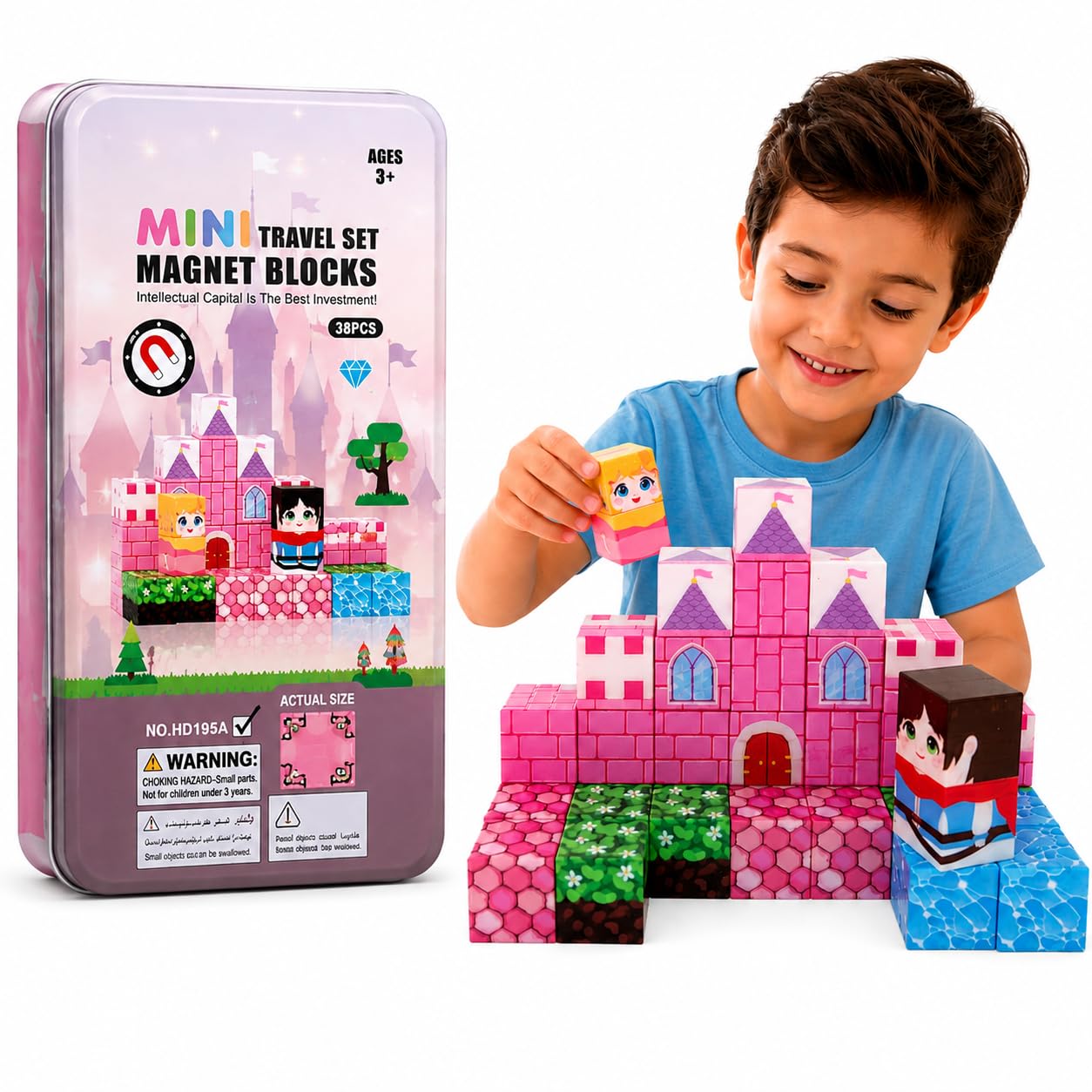 Lefan Mini Magnetic Travel Doll House Building Blocks Set, 38 PCS Castle Theme Construction Toy with Storage Tin Box, Educational STEM Learning Toy for Kids Boys & Girls Age 3+-picture-38