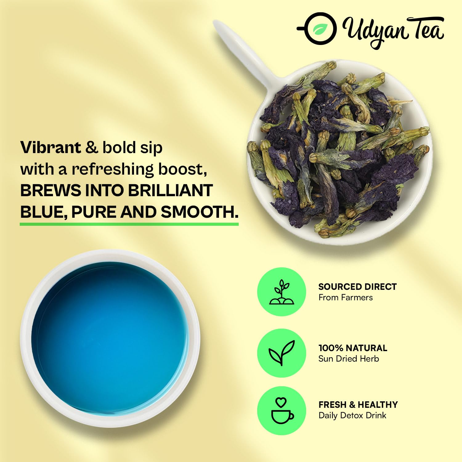 Udyan Tea Blue Pea Herbal Tea - 50g | Natural Dried Flowers Based - Caffeine-Free Antioxidant Tea for Stress Relief, Weight Management & Skin Health | Pure Blue Pea Herbs Detox 2