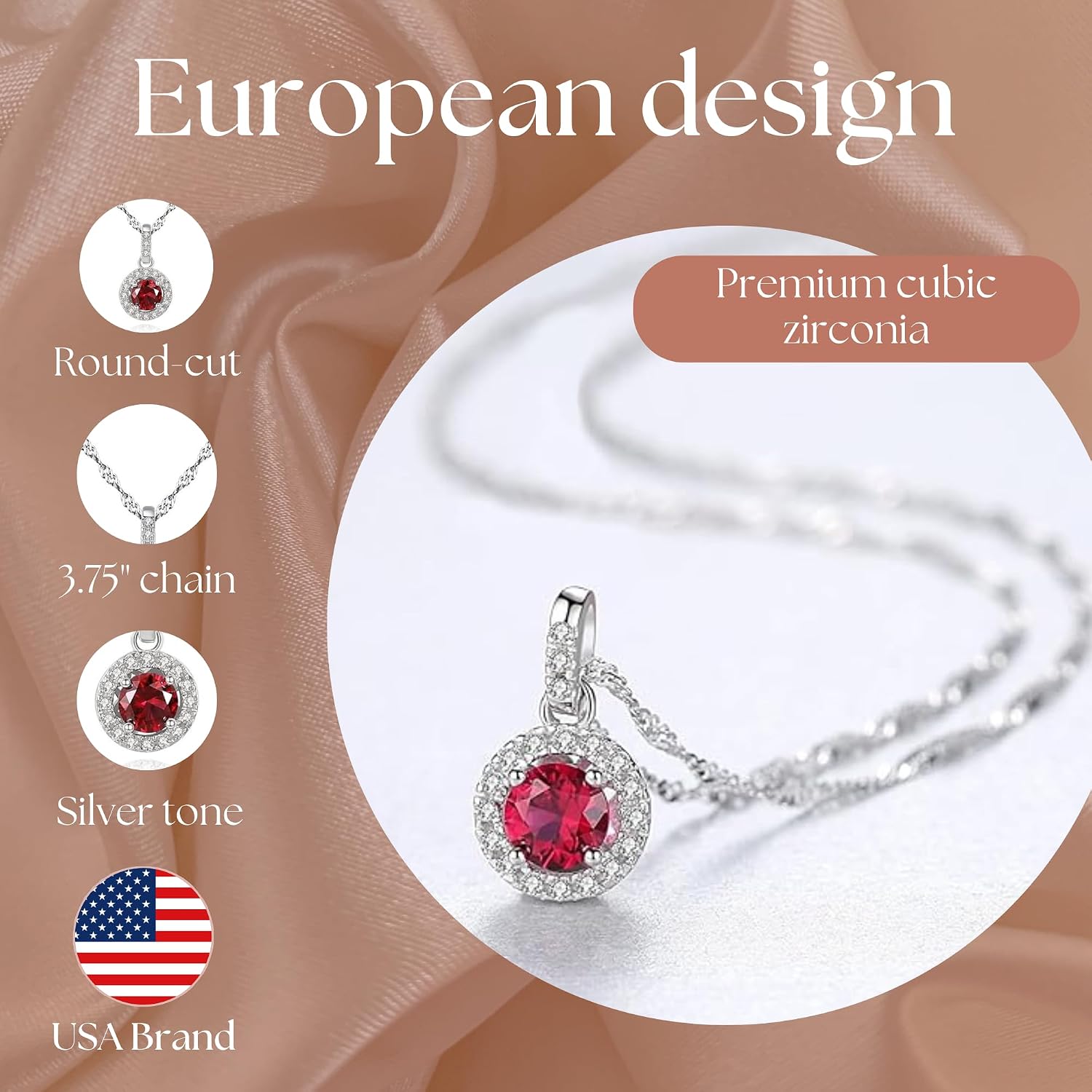 925 Sterling Silver Wedding Jewelry Set for Women - Sapphire Tone Gemstone Pendant Necklace and Stud Earrings with Cubic Zirconia Halo Design - Premium Rhodium Plated Finish