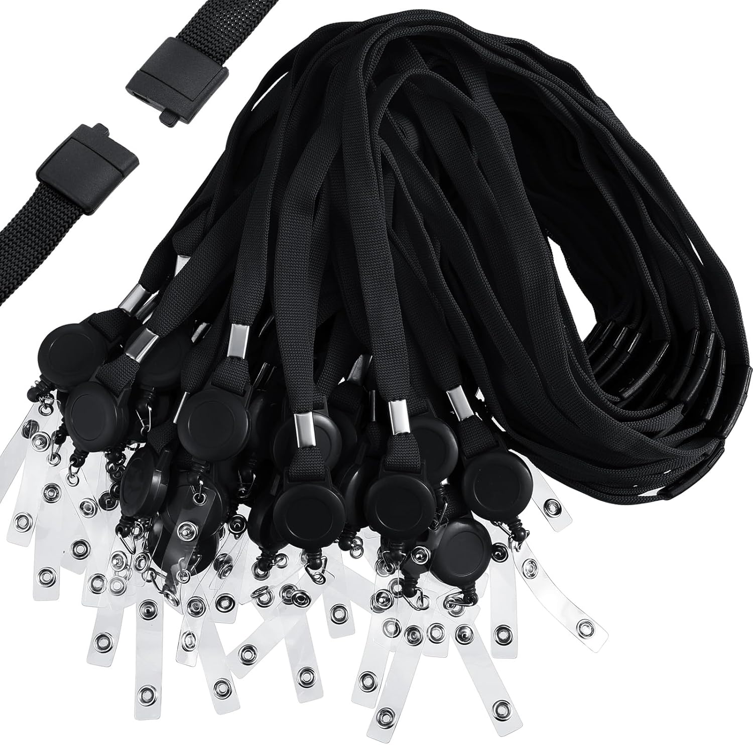 Windyun 108 Pcs Breakaway Lanyard with Safety ID Bulk Retractable Lanyards Flat Neck Straps (Black)