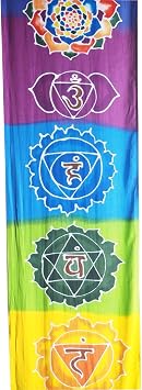 Hands Of Tibet Chakra Banner - Rainbow Seven Chakra Wall Hanging - 13.5 Inches by 72 Inches - Balinese Handicraft - Meditation/Yoga Occasion