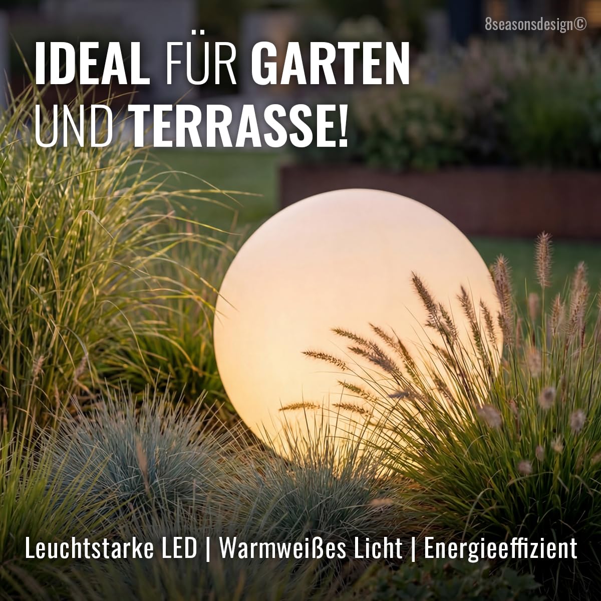 8 seasons design LED Kugelleuchte 40 cm Shining Globe (weiß), E27, Leuchtmittel warmweiß – wetterfest – Kugellampe für außen (Garten, Terrasse, Balkon) und innen – robust & langlebig