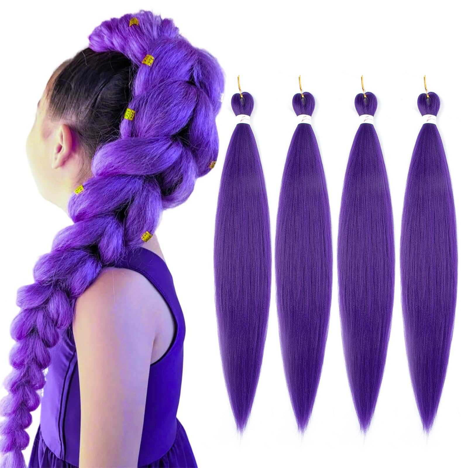 Purple Braiding Hair 30 Inch 4 Packs Pre Stretched Braiding Hair Extension For Braids Hot Water Setting Yaki Synthetic Crochet Braiding Hair Halloween Costume Cosplay (Purple, 30 Inch4packs)