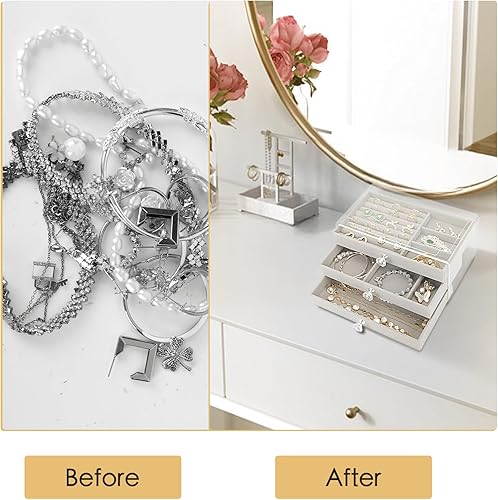 Miniatura 6 de coobest Joyero, organizador de joyas de 3 cajones, cajas de joyería y organizadores con organizador de aretes, caja organizadora de joyas
