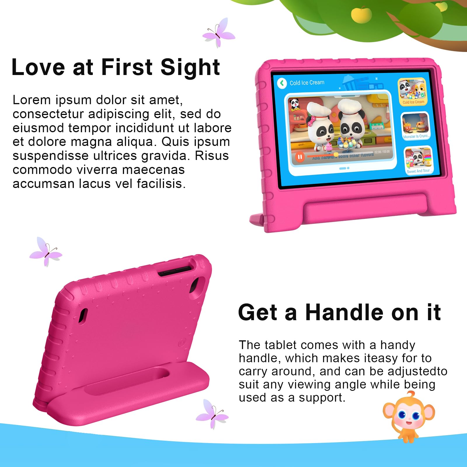 Dghrti Tablet 7 Pollici Android, Quad-core, 7GB +64GB (TF 512GB), Controllo Parentale, 3500mAH, BT 5.0, 5+8MP, Tablets con EVA Custodia Protettiva Resistente Agli Urti,Rosa