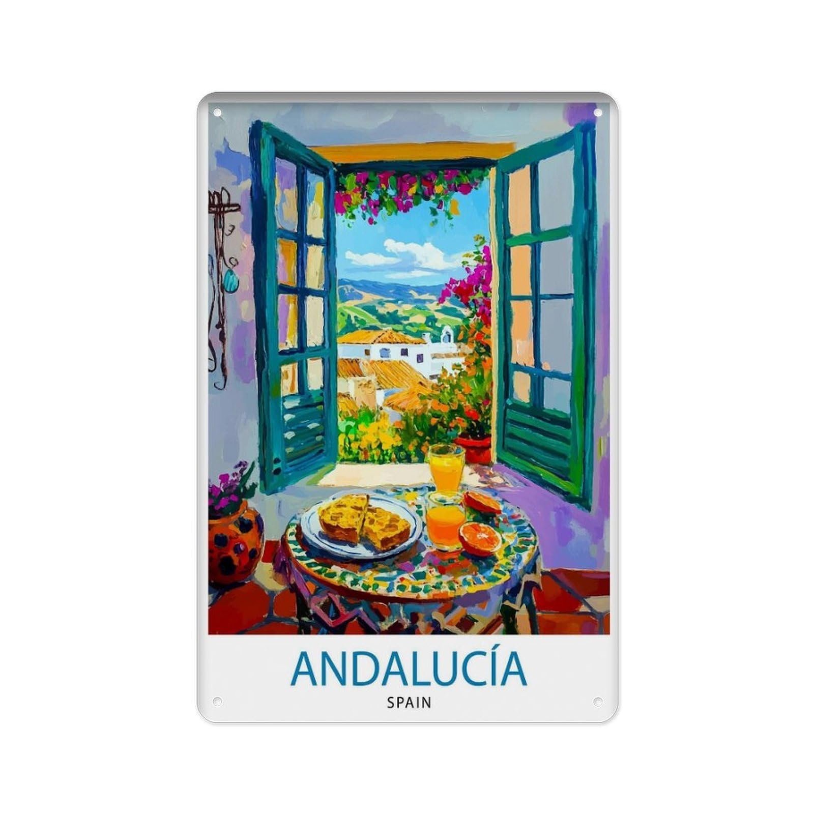 peiyeety Metal Tin Sign Andalusian Travel Poster Wall Decoration, Andalusian Scenery, Wall Hangings, Home Decoration, Gift for Spanish Region, Art Enthusiasts 8 X 12 Inch