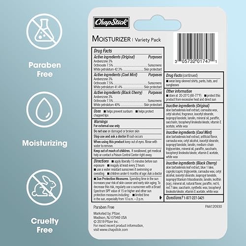 Miniatura 2 de ChapStick - Tubos de bálsamo para labios hidratante, sabor original,cereza negra y menta fresca, paquete variado, SPF 15 y protector de la piel,
