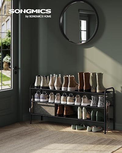Miniatura 2 de SONGMICS Zapatero de 3 niveles, organizador de zapatos de metal con 4 ganchos laterales, capacidad para 18 pares de zapatos, zapatero de altura