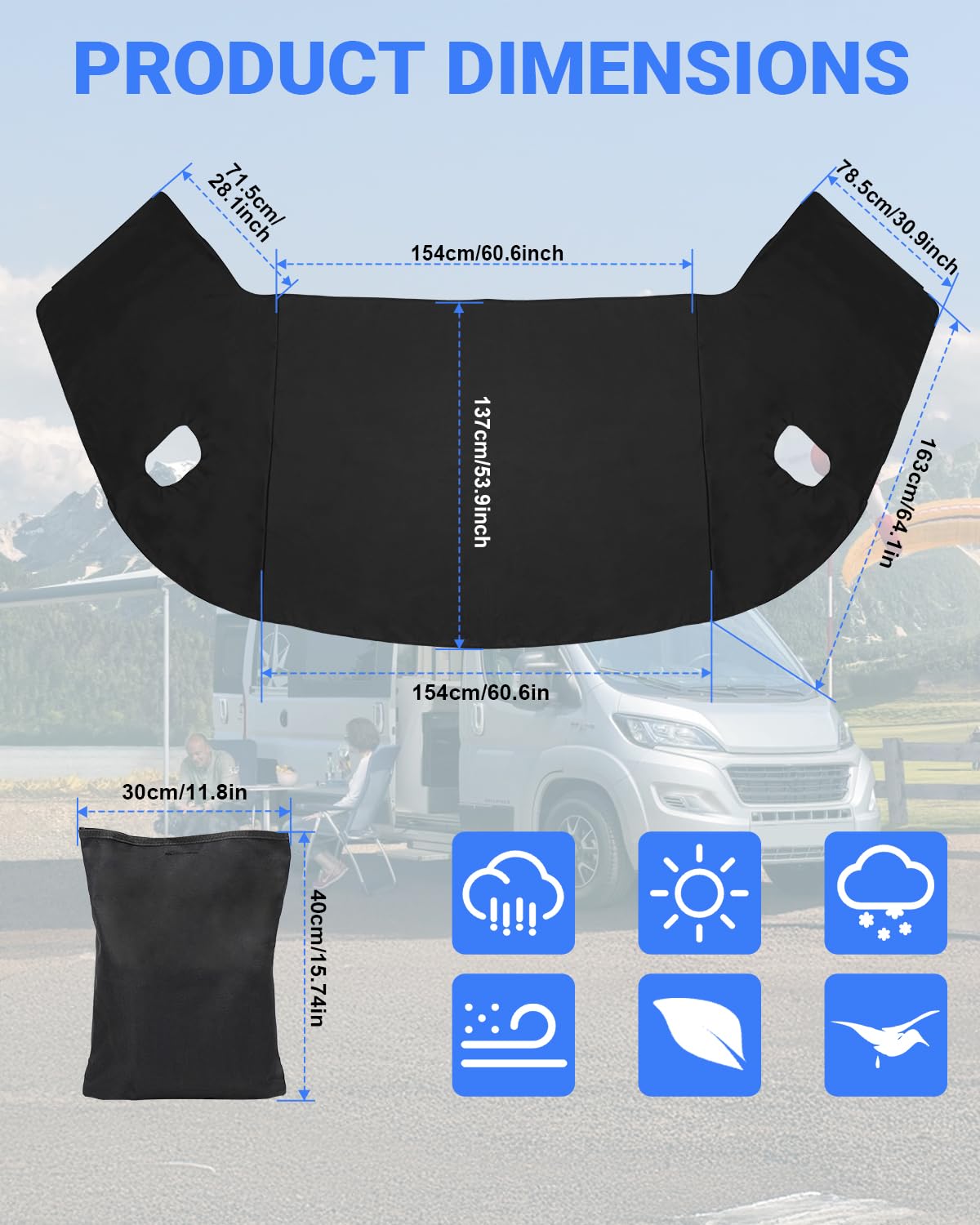 SUPAREE Sonnenschutz Frontscheibe Wohnmobil Außen Frontscheibenabdeckung Wohnmobil Frontscheibenabdeckung Ducato für F-iat Ducato UV-Schutz Wasserdicht Heavy Duty 600D Oxford