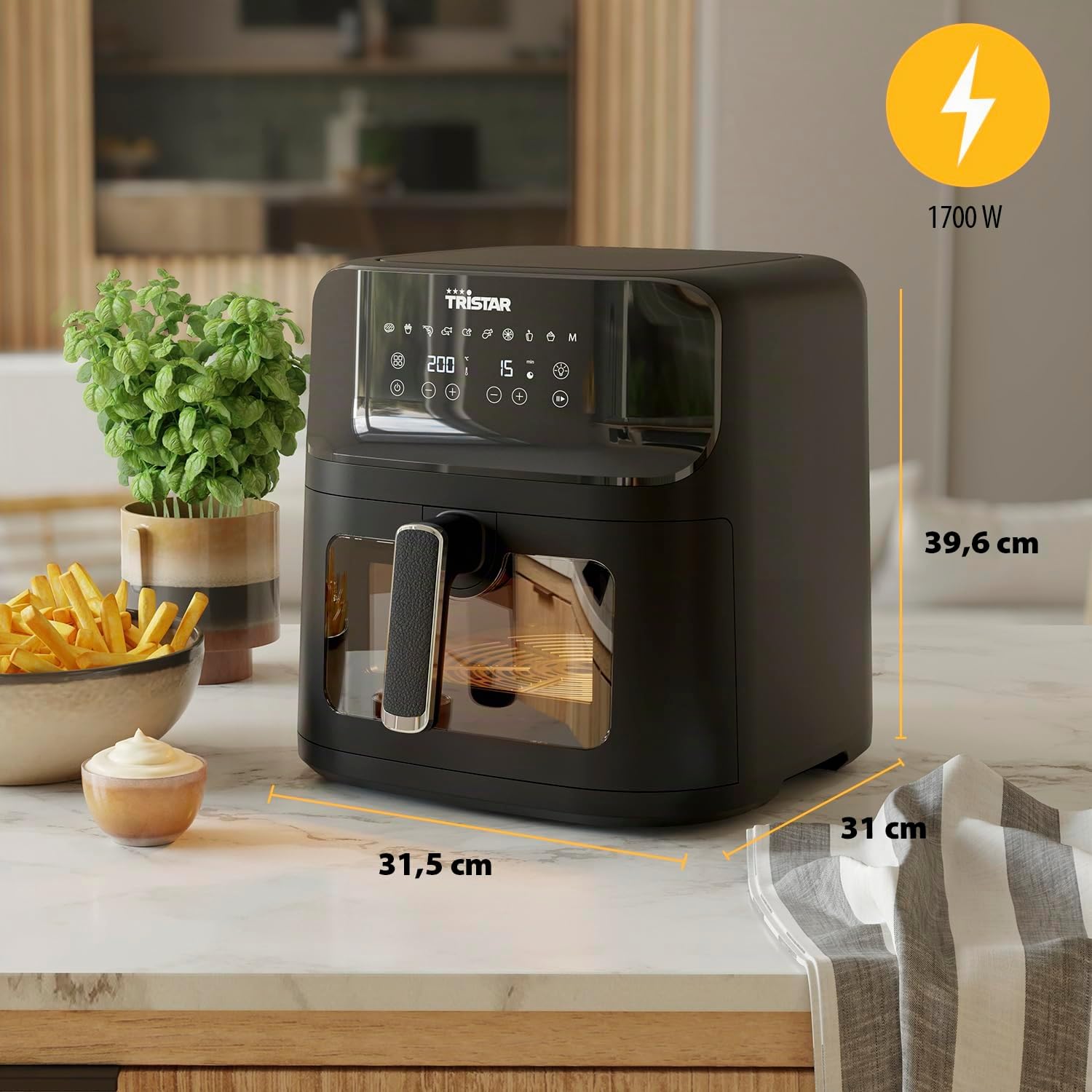 Tristar Friggitrice ad Aria con finestra di visualizzazione - 10 programmi di cottura - Rivestimento antiaderente - Protezione contro il surriscaldamento - 7,5 L - 1700 W - FR-9039