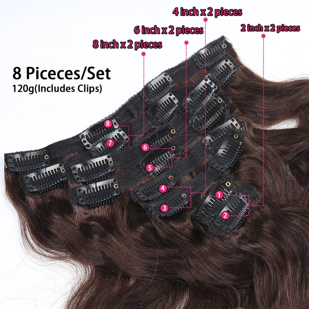 Sexycat Body Wave Hair Extensions Clip in 24 Inch 8Pcs 120g Clip in Hair Extensions Real Human Hair - Image 4