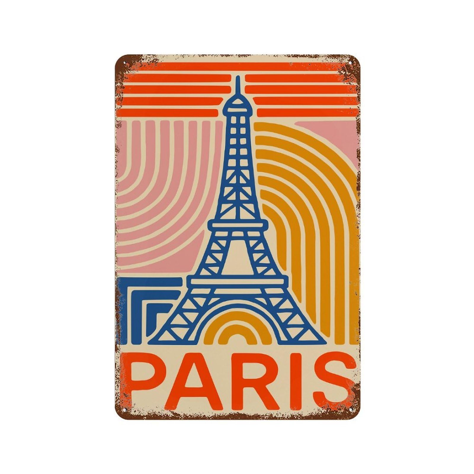 Paris Eiffel Tower Retro Art Rust Effect Tin Sign 11.8"x7.9", for Farmhouse, Kitchen And Entryway Decor, Decorative Metal Wall Art