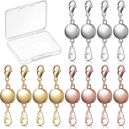 Miniatura 8 de 12 piezas de cierre magnético de joyería con cierre de collar redondo, cierre de pulsera, extensor para hacer joyas (oro, plateado)