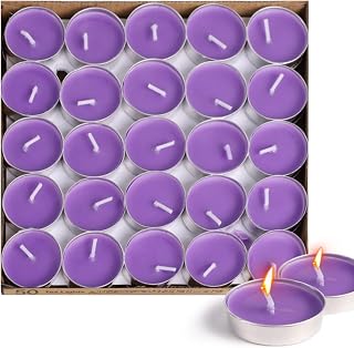 Tea Candles Swgraromlick 50 PCS Unscented Smokeless Tealight with Cotton Wick for Home Poo Wedding Christmas Shabbat 2 Hour Burn Time (Purple)