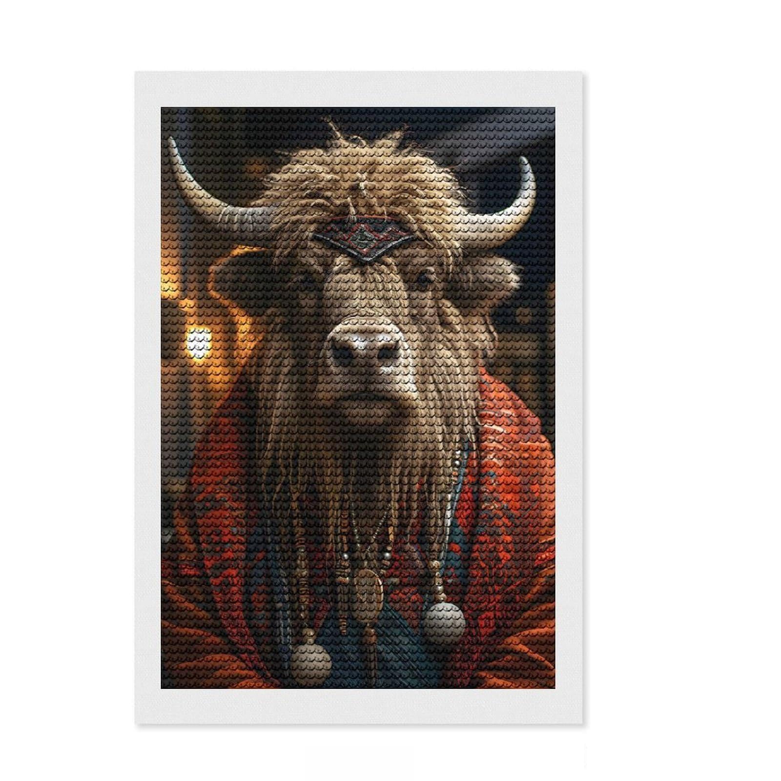 Junmoney Bisons Festive Knit Diamond Painting Set 8"x12", for Women, Stress Relief Craft, Thoughtful Present, Aesthetic Room Decor