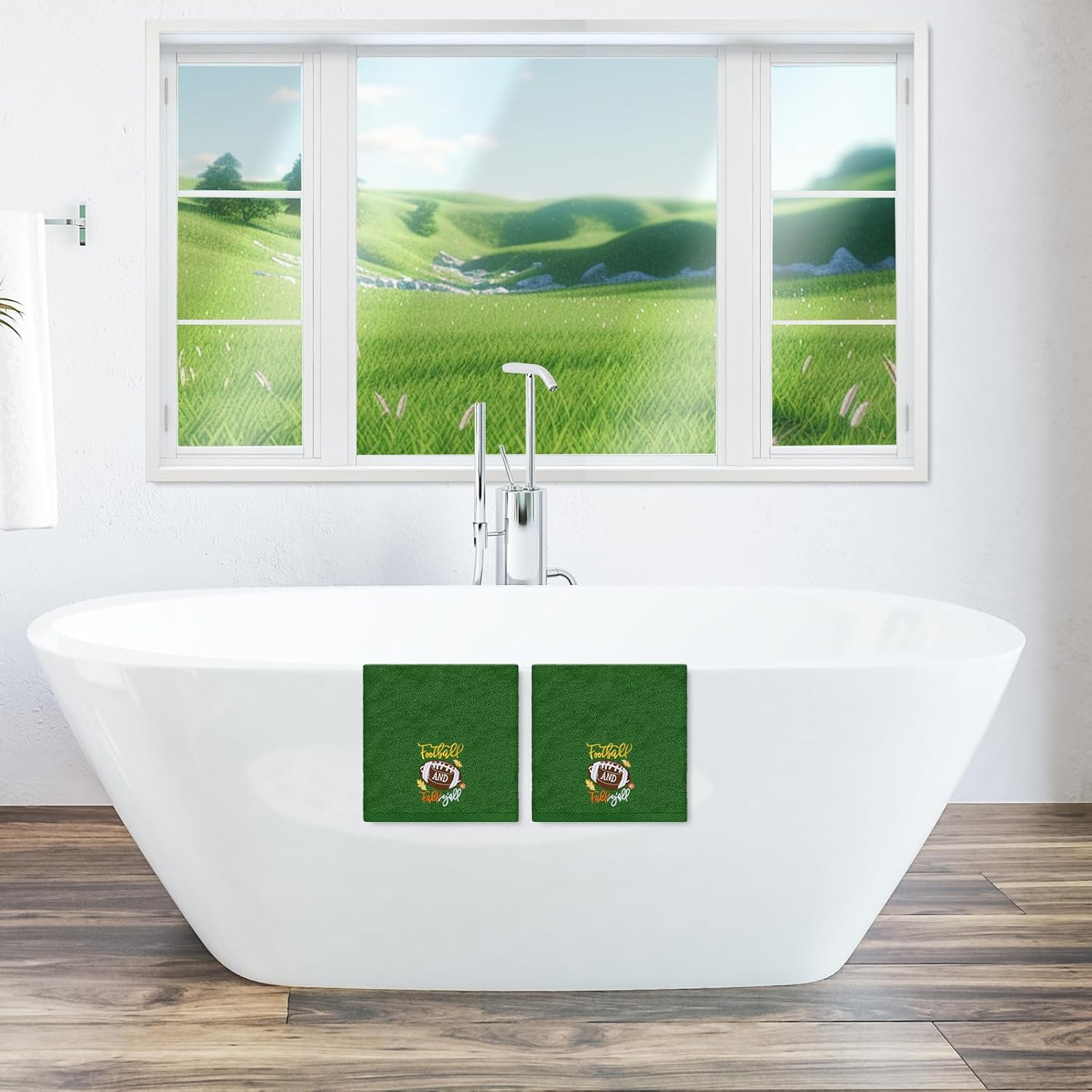 JarThenaAMCS 2Pcs Fall Football Leaves Hand Towels Embroidered Cotton Bathroom Towel Absorbent Bath Towel for Autumn Thanksgiving Harvest Hand Drying Cleaning Cooking, 29.5 x 13.7 Inch - Image 7