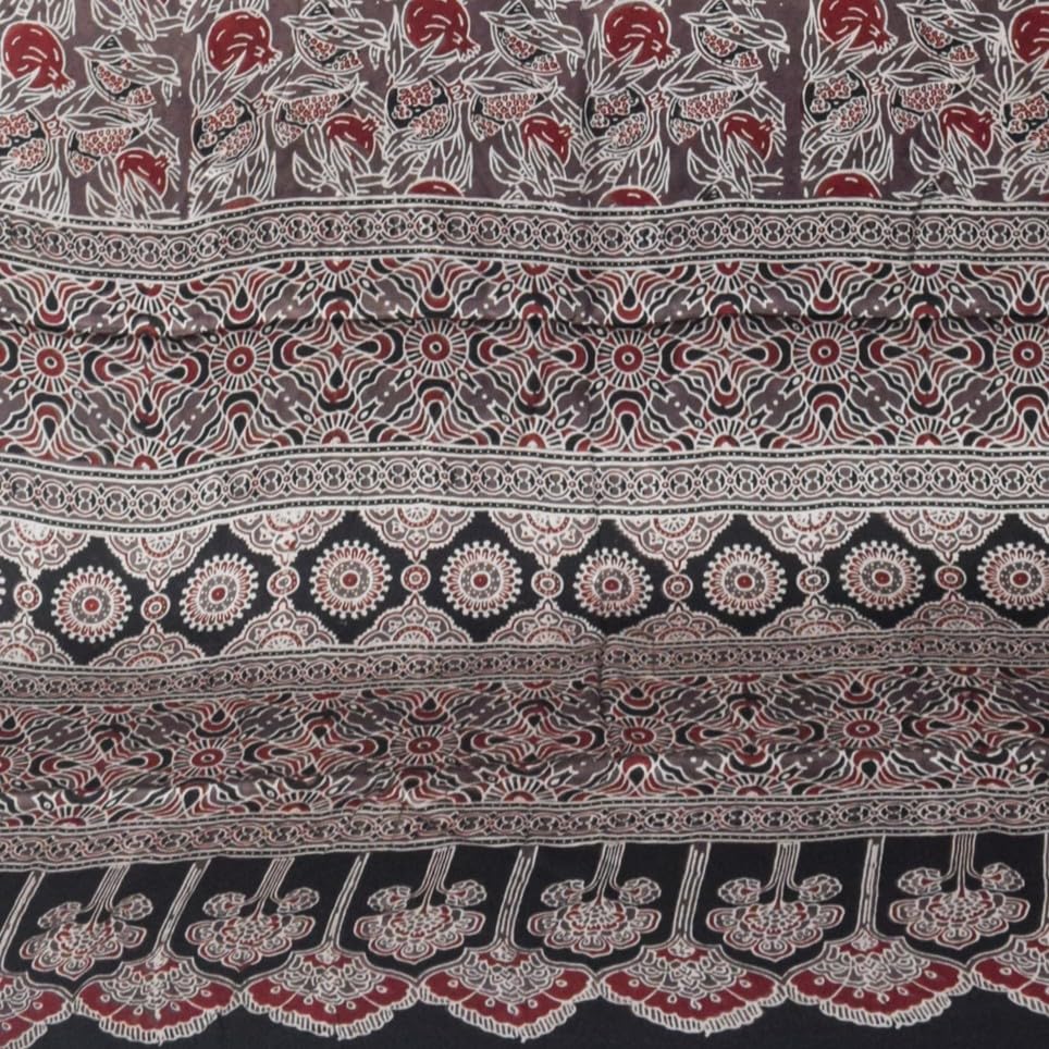 Image of Ethnics of Kutch Womenss Ajrakh Modal Silk Natural Dye Hand Block Print Saree with Blouse Piece - 5.5 Mtr Length (Brown 03601R)
