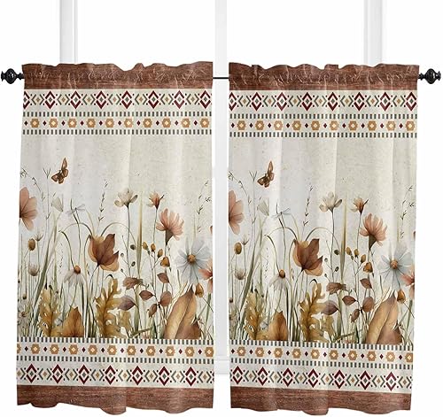 Miniatura 70 de Juego de cortinas semitransparentes con bolsillo para barra, cenefa y niveles de 36 pulgadas de largo, cortinas de arte abstracto de sol y arco