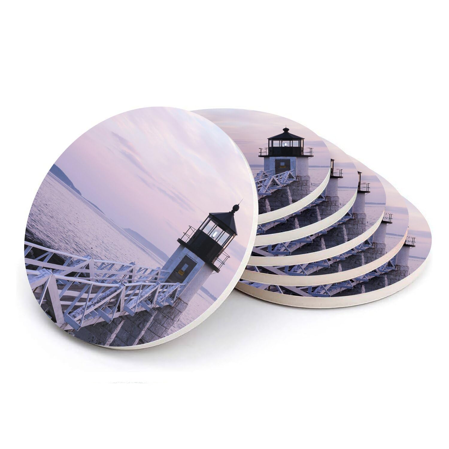 Sous-verre ronds en céramique phare et jetée pour raviver vos plus beaux souvenirs de vacances en mer