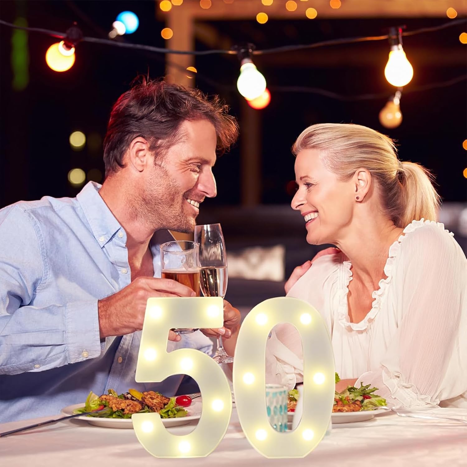 50th Birthday Gifts for Women Men, LED 50 Marquee Light Up Numbers for 50th Birthday Party Gifts Wedding Anniversary Decorations, Warm White Small Marquee Letter Lights 50 Sign for Anniversary Decors - Image 3