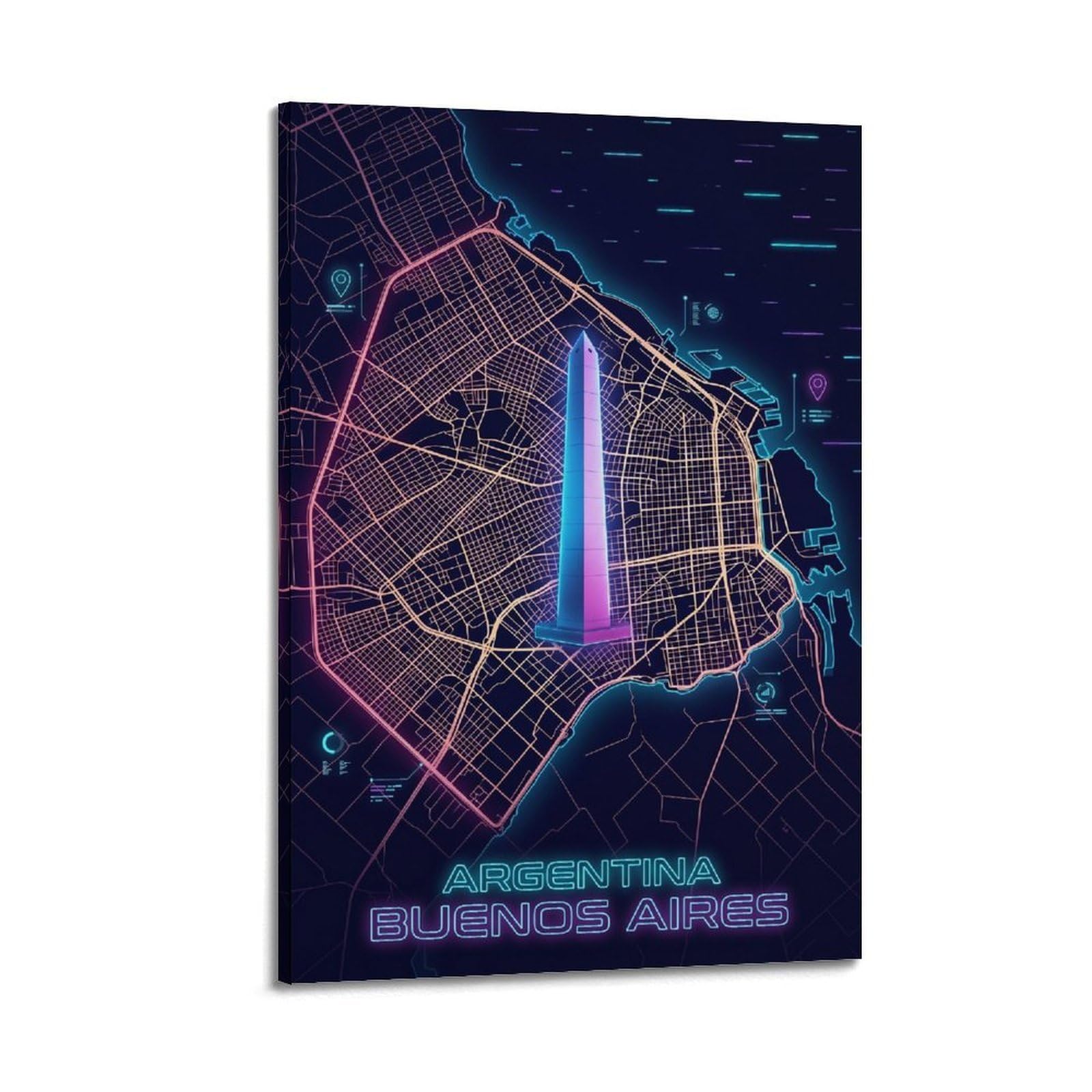 XKUGA Gamer Room Aesthetic Aires Argentina Map Poster Modern Decorative Canvas Prints - Ideal Wall Art for Family, Man Cave, Game Room, Boys & Girls Bedroom 24x36inch(60x90cm)