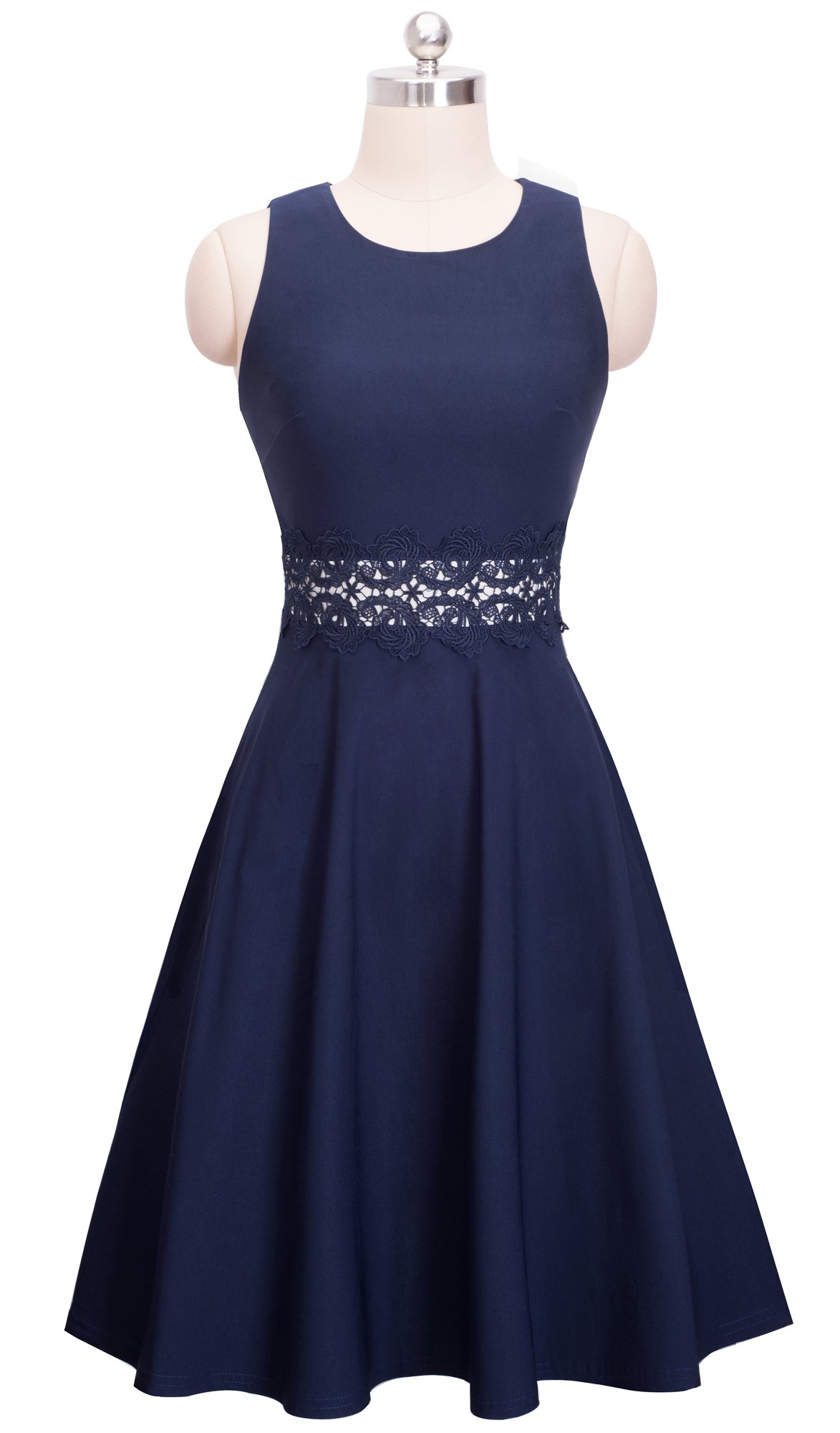 HOMEYEE Robe de Cocktail au Genou brodée Florale sans Manches à col Ras du Cou pour Femme UKA079