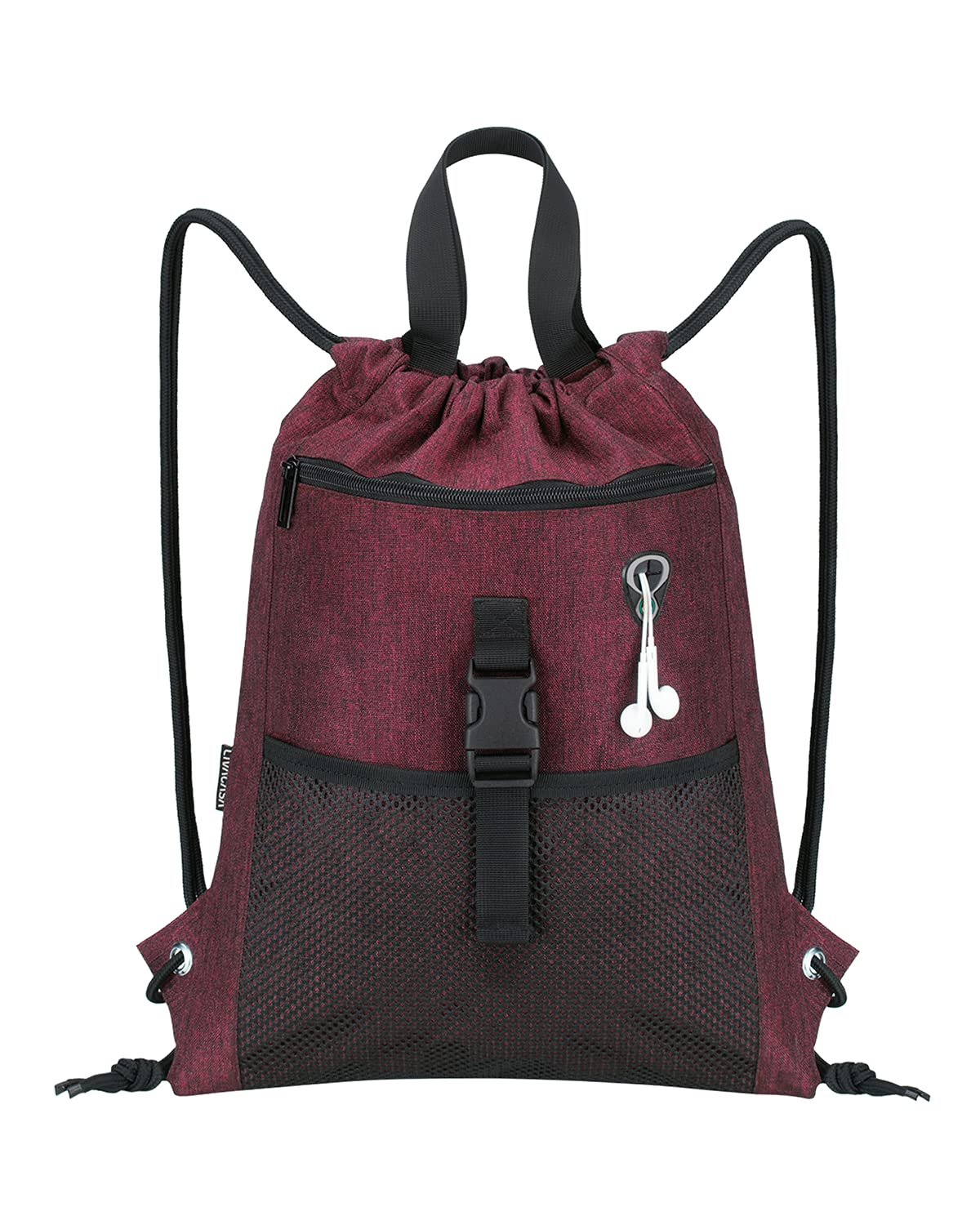 LIVACASA Drawstrings Backpacks Bags for Men Sackpack for Women USB Port Headphone Hole Design Waterproof