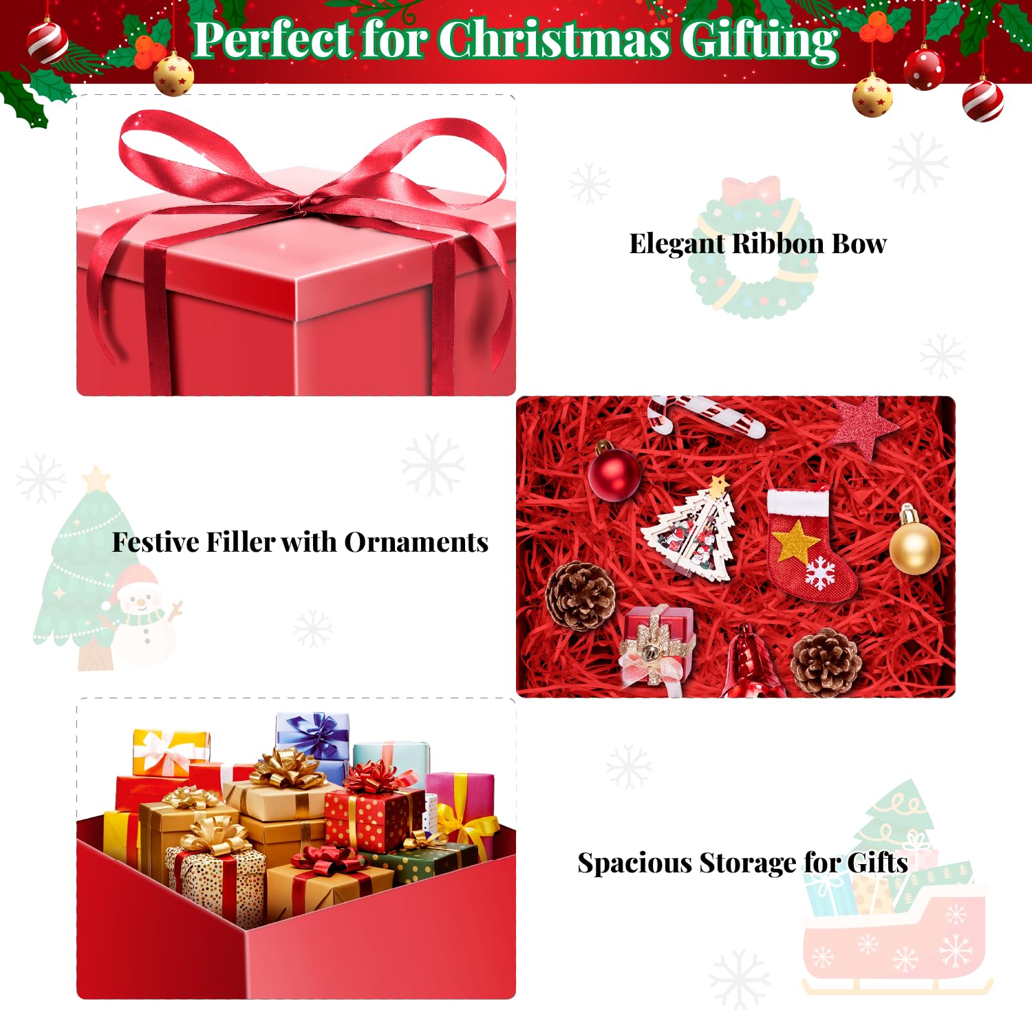 Große Geschenkbox mit Deckel für Geschenk, faltbare Geschenkbox mit Füllpapier, für Weihnachten, Geburtstag, Jahrestag, Valentinstag, 30,5 x 30,5 x 25,4 cm, Rot