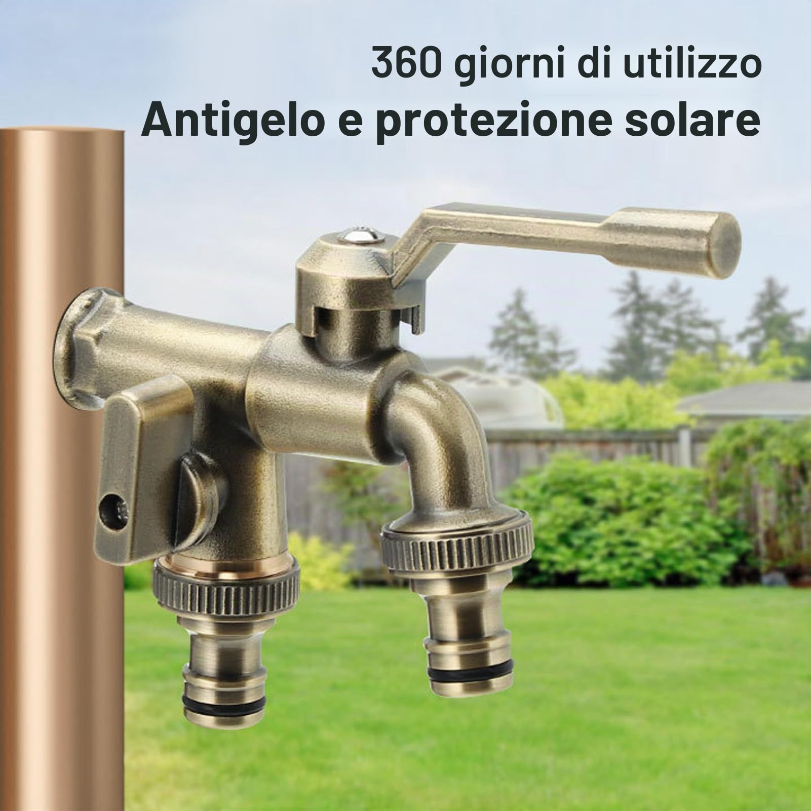 Rubinetto a Doppio Rubinetto All'aperto, Rubinetto del Giardino in Ottone, Gusto D'acqua a Doppia Uscita, Rubinetto Antico Gelo in Ottone, Rubinetto del Tubo Giardino a Parete