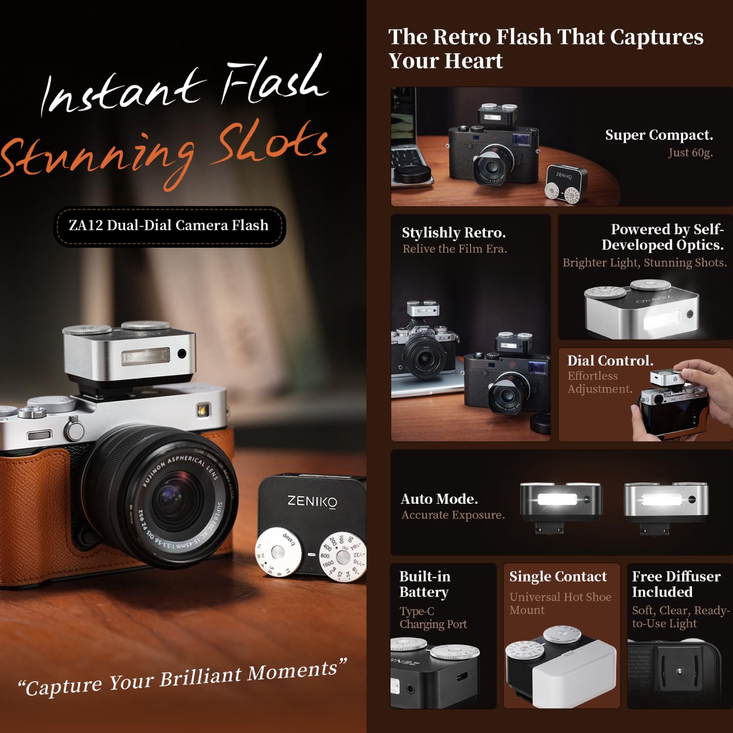 Flash Per Fotocamera Con Doppia Ruota, Mini Flash Retrò Flash Per Fotocamera Con Doppia Ruota, Mini Flash Retrò