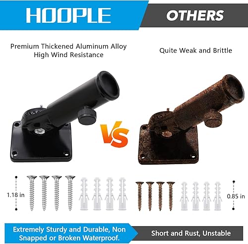 Miniatura 4 de HOOPLE Soporte para asta de bandera para casa exterior, soporte de poste de bandera ajustable, soporte de bandera de metal para exterior, soporte de