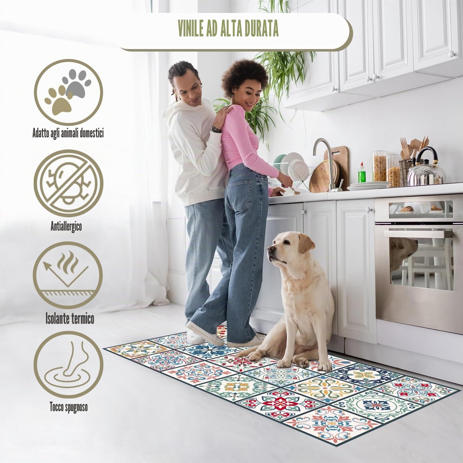 Tappeto in vinile idraulico (120 x 60 cm, Toledo) - Diverse misure - Cucina, soggiorno - Antiscivolo - Camera da letto - Gomma soffice e pavimento in PVC
