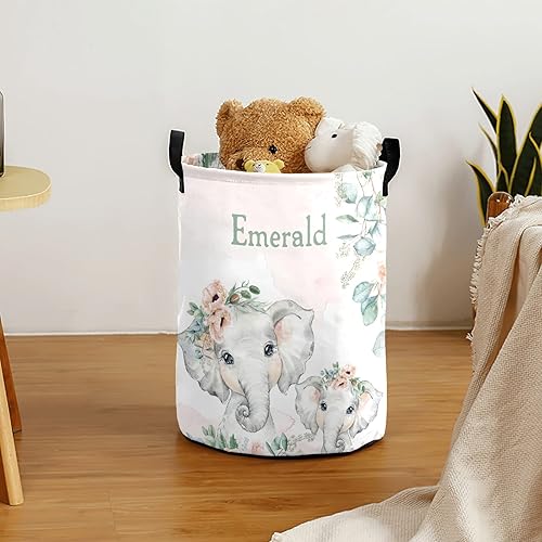 Miniatura 4 de Cesta de almacenamiento de elefante de acuarela personalizada con asas, impermeable, plegable, para ropa