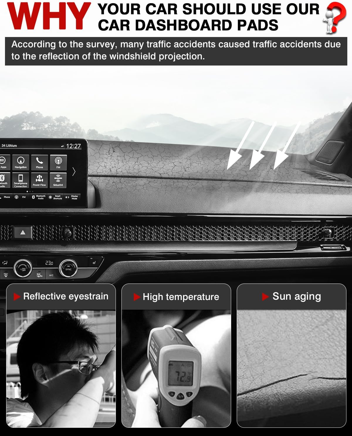 Autorder Dashboard Cover Mat for 2023 2024 2025 2026 Honda CR-V CRV Accessories Dash Cover Flannel Dash Mat Sunshade Glare UV Rays Protector(Without Hud)