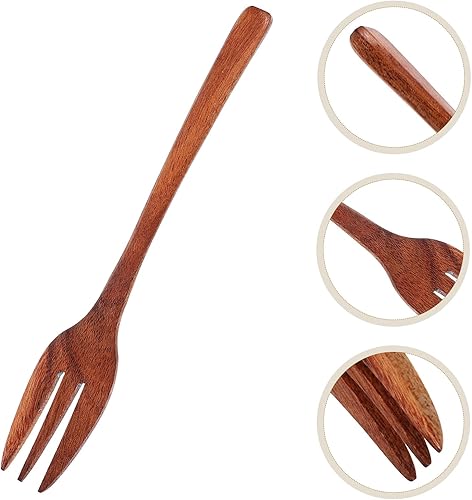 Miniatura 3 de SHOWERORO Tenedor de madera Utensilios de cocina de madera Cucharas de postre Mini pinzas de madera para servir ensalada Tenedor y cuchara de pasta